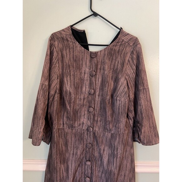 ESHAKTI 18w Brown Dress Front Button Midi 3/4 Sleeve  1X Cotton Back Zip - Picture 2 of 5
